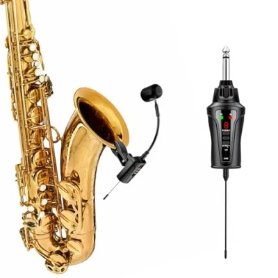 Imagen de ACEMIC Sistema de Micrófono Inalámbrico UHF para Saxofón Transmisor y Receptor Clip on Trompetas, Saxofones Sistemas PA Activos