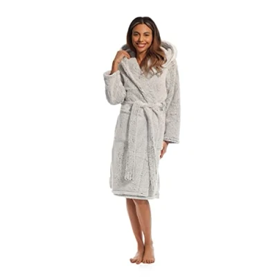 Imagen de Light &amp; Shade Bata/albornoz Pretty Woman Coral de forro polar súper suave para mujer, Gris/Blanco, L/XL