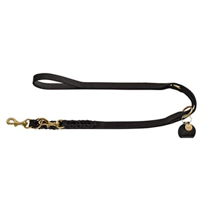 Imagen de HUNTER 66851 Sansibar Solid Correa Ajustable para Perros, Piel, Trenzada, Robusta, Elegante, 1,5 x 200 cm, Color Negro