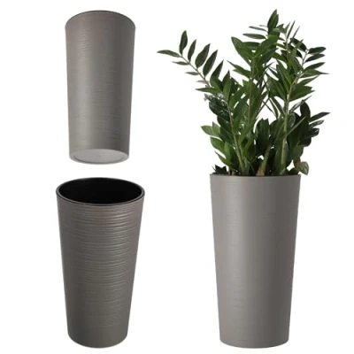 Imagen de KADAX Macetero Alto de Plastico para Interior y Exterior, Maceta Grande Decorativa Plantas Gran Tamaño Árboles Pequeños (Gris, 19.5 cm)