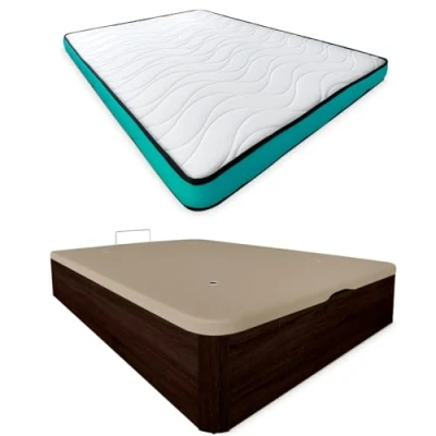 Imagen de mattfy Pack Colchón Viscoelástico Vega Reversible + Canapé Madera Abatible Gran Capacidad Color Wengué 135 x 190
