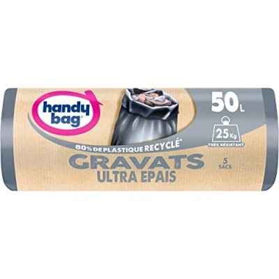 Imagen de Handy Bag bolsas de basura 50 x 5 ultra gruesas: soporta hasta 25 kg, resistente, sellado máximo 80% plástico reciclado