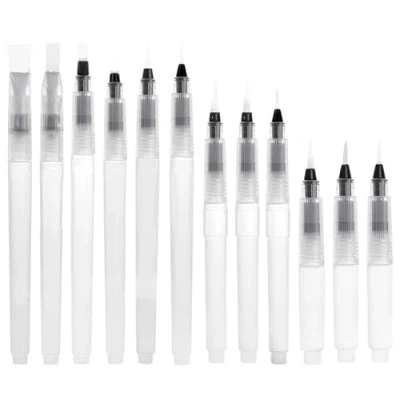 Imagen de 12 Piezas Rellenables Pincel de Agua Set, Acuarela con Deposito Agua, Pinceles para Pinturas Acuarela, Colorear, Pintar, Paleta Mezcla Pintura
