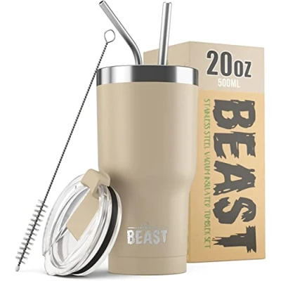 Imagen de BEAST Termo Café para Llevar 550ml I Arena Taza Térmica de Acero Inoxidable Reusable Viajera Doble Pared al Vacío 2 Pajitas y Cepillo Limpieza