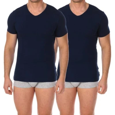 Imagen de Bikkembergs Pack de 2 Camisetas Interiores con Cuello en V Hombre Algodón elástico (Azul L)