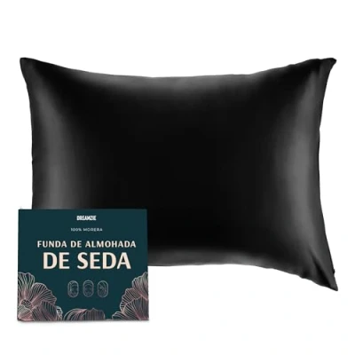 Imagen de DREAMZIE Doble Cara 100% 19 mm Funda de Almohada Seda Pura moras para la Salud del Cabello y Piel Funda, con Cremallera Oculta, 1 Pieza, 40x60 cm, Negro