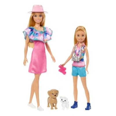 Imagen de Barbie Pack 2 muñecas Hermanas con Ropa de Verano, Mascotas y Accesorios, la película Stacie al Rescate, Juguete +3 años (Mattel HRM09)