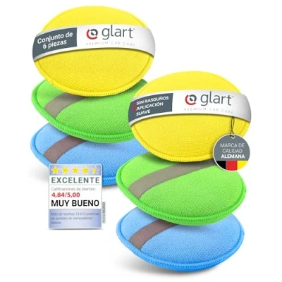 Imagen de Glart 46PP set de 6 esponjas pulido para coche en microfibra, 130x25mm aplicador cera lacas, limpiadores pintura, autopulido y sellado lacas.