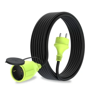 Imagen de MutecPower 10m Cable alargador de Corriente con Enchufe Schuko para Uso Exterior IP44 H05RR F3G 1,5mm² alargo Toma Protección Infantil Goma 10 Metros Negro/Verde