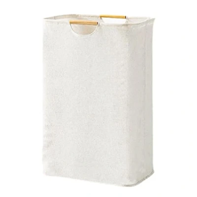 Imagen de Fousenuk Cesto Ropa Plegable Blanco Gran 39x53x27 cm, Sucia Portátil con Mango de Madera, Cesta Puede Usar Dormitorios, Salas Estar, Habitaciones Niños, Baños, Viajes