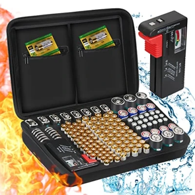 Imagen de Organizador de Almacenamiento batería, ENSOBO Caja Capacidad para 148 Diferentes Tipos baterías (AA AAA C D 9V) con probador (no Incluye baterías)