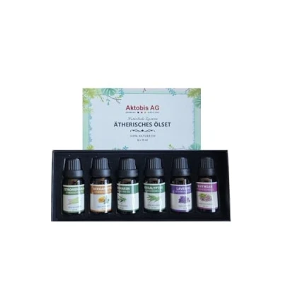 Imagen de Set de aceites esenciales Aktobis, 100% naturales, 6 x 10 ml, lavanda, tomillo, eucalipto, hierba limón, romero y bergamota