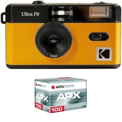 Imagen de KODAK Pack F9 Argentica + película 100 ASA Cámara Recargable de 35 mm, Color Amarillo, Lente Gran Angular Fija, Visor óptico, Flash Integrado APX 100, 36 Poses