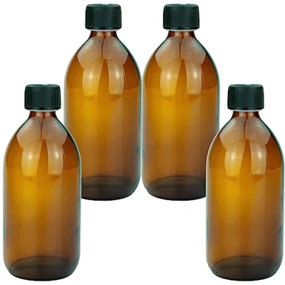 Imagen de mikken 4 botellas de cristal marrón 500 ml con tapón rosca.