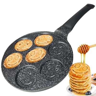 Imagen de Amalindo sartén para pancake de 26 cm diámetro, 7 agujeros, revestimiento antiadherente, panqueques, inducción, huevos, pancakes, huevos fritos