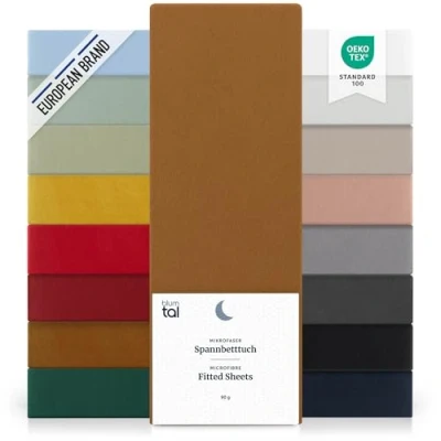 Imagen de Blumtal Basics Set de 2 Sábana Bajera Ajustable Microfibra Cepillada para colchón 25 27 cm Altura, Cama 90: 90 x 190 30cm, Pumpkin Spice Marrón