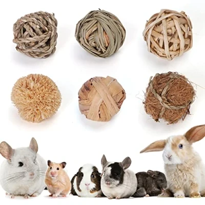 Imagen de Nobleza Lot de 6 balles Jeu pour Petits Animaux, Boules d&#039;herbe à mâcher et Jouets roulants améliorer la santé Dentaire Des Hamsters