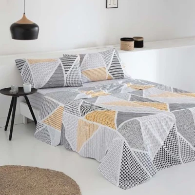 Imagen de COTTON ARTean Juego de sabanas GEKA Cama 200 x 190/200. 50% ALGODÓN Poliester. Color Gris Y Mostaza