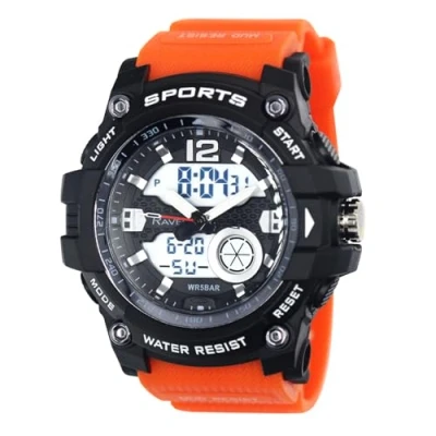 Imagen de Ravel Reloj de cuarzo Ana Digi para hombre 5 ATM con luz RDT.2, naranja, Correa