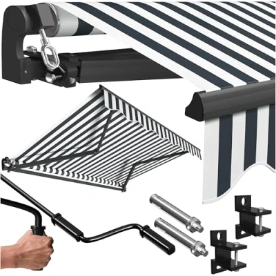 Imagen de KESSER® toldo articulado, 300 x 250 cm, para terraza, con abrazadera, incluye soporte de pared, protección solar, impermeable aluminio/poliéster, blanco/antracita