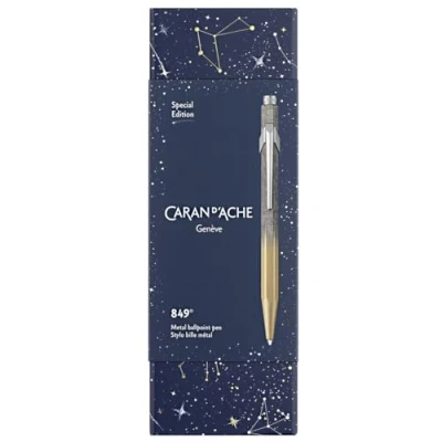 Imagen de Caran d&#039;Ache 849 Cosmic Blue &#039;Gilded&#039; Bolígrafo de aluminio, color azul, clip metal flexible, negro, grosor trazo: M, NM0849.224