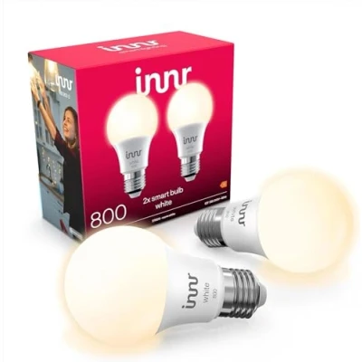Imagen de innr Bombilla Inteligente E27 LED, Luz Blanca Cálida, Compatible con Hue*, Alexa, Amazon Echo (4ª gen), LED Zigbee, Regulable, 806 lúmenes 2 Pack