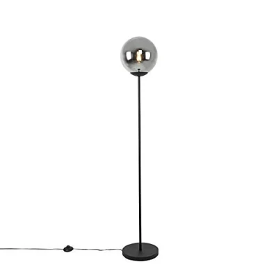 Imagen de Qazqa Art Déco Lámpara de pie Deco negra cristal ahumado PALLON Mezzi/Acero Alargada Adecuado para LED Max. 1 x 40 Watt