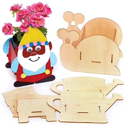 Imagen de Baker Ross FC837 Macetas de Madera con Tema Jardín Juego 3, Actividad para Niños