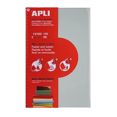 Imagen de APLI 13182 Forro de libros con solapa ajustable PVC. Medida 290 mm, 120 µ. Pack 3 u.
