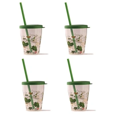 Imagen de Snips 0,385 l Decoración Dinosaurio Juego de 4 Vasos con Pajita Made in Italy Bpa Free