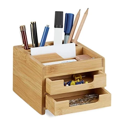 Imagen de Relaxdays Organizador de Escritorio con Cajones, Bambú, Beige, 9.5 x 12.5 15 cm