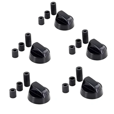 Imagen de DL pro Juego de 5 pomos giratorios universales 42 mm diámetro, con adaptadores 6 y 8 mm, para casi todas las cocinas, hornos, hornos gas, color negro