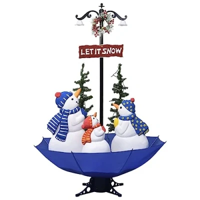 Imagen de vidaXL Árbol de Navidad con Nieve Base Paraguas Decoración Adornos Festivos Artificial Navideño Echa Cayendo Luces PVC Azul 170 cm