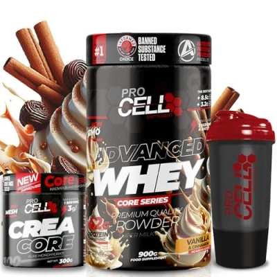 Imagen de ProCell PACK Whey Core + Crea 300gr Shaker REGALO proteina concentrada Gana masa muscular, en polvo Creatina monohidrato (900 gr, Vanilla &amp; Cinnamon)