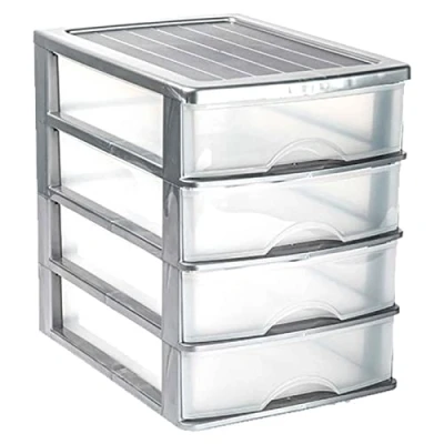 Imagen de AC Cajonera de Almacenamiento sobremesa con 4 cajones, Torre Multiusos para Oficina, hogar, Escuela, etc. 35,3 x 26,5 cm. Color Plata