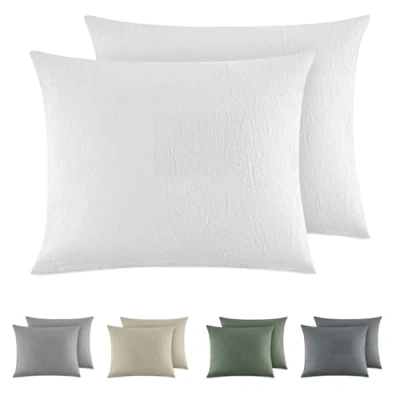 Imagen de Dreamzie Funda Almohada 40x80 cm (Juego de 2), 100% Algodón Lavado Color Blanco, Aspecto Lino y Transpirable, con Cremallera