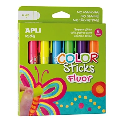 Imagen de APLI Kids 14404 Color Sticks Fluor Témperas sólidas para niños, 6 u.