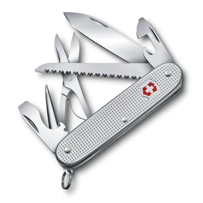 Imagen de Victorinox Farmer X Alox Navaja multiusos con 10 funciones, incluyendo hoja grande, sierra para madera y tijeras, de color plateado