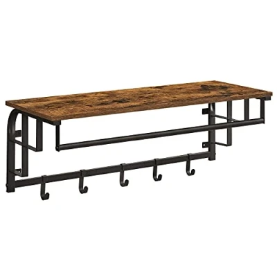 Imagen de VASAGLE Perchero de Pared, Colgante con 5 Ganchos Extraíbles, Estante Montado en Barra Colgar, para Pasillo, Dormitorio, Sala Estar, Marrón Rústico y Negro LCR102B01
