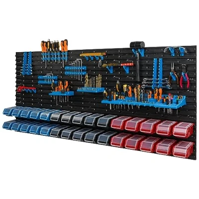Imagen de 30 cajas apilables de pared con tapa plástico, 175,5 x 78 cm, soporte para herramientas, taller, garaje, sistema almacenamiento