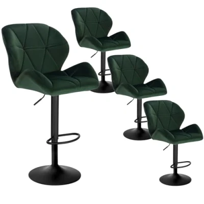 Imagen de WOLTU 4X Taburete de Bar con Respaldo Sillas Regulables en Altura, Asiento Acolchado Terciopelo Giratorias Muebles Cocina Silla Comedor Verde Oscuro BH139dgn 4