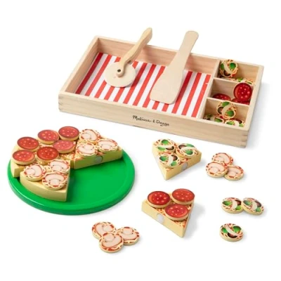 Imagen de Melissa &amp; Doug Pizza de madera, Alimentos Juguetes Imitación, Juego creativo, Accesorios cocina para niños, Montessori, Regalo niños o niñas 3 4 5 6 7 años