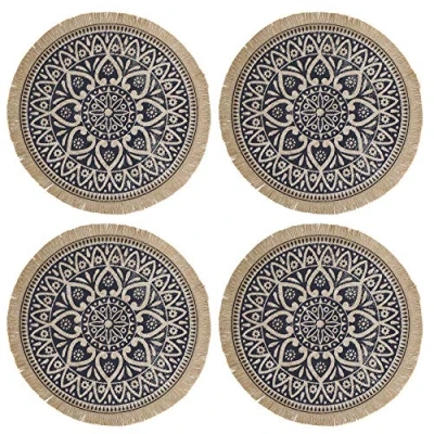 Imagen de Creative Tops Juego de 4 Salvamanteles Redondos Arpillera con Diseño Mandala 41cm Azul