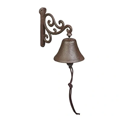 Imagen de Relaxdays Puerta Campana Pared Arabescos Hierro Fundido, Diseño Envejecido, Retro, con Cuerda, Timbre para Exterior, Marrón, 15,5 x 10 17,5 cm Aprox