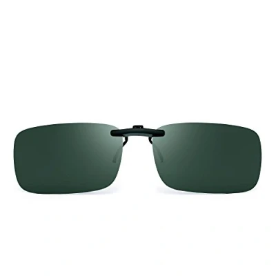 Imagen de JM Sin marco Rectángulo Clip en Gafas de Sol Ligero Peso Polarizadas Anteojos Hombre Mujer(Verde Polarizado)