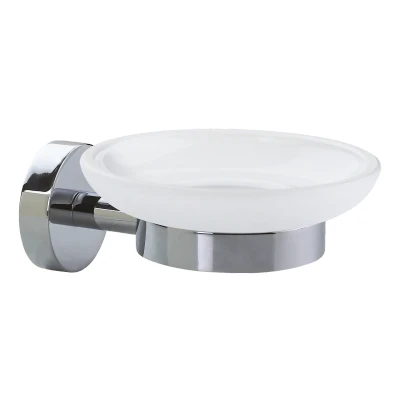 Imagen de tesa Soporte para Jabón Smooz, Jabonera de Cristal Satinado con Cromado e Inoxidable, Resistente al Agua, Incluye Solución Adhesiva Montaje