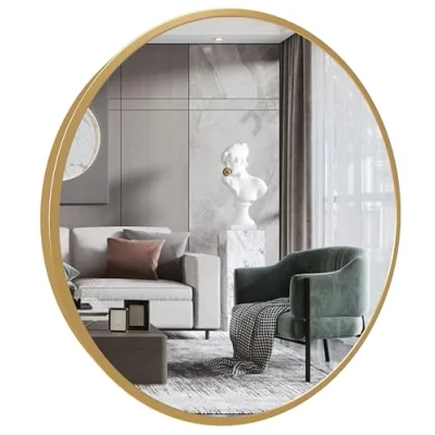 Imagen de Marctani Espejo Redondo con Marco de Metal Espejos Decorativos Pared Elegante y Moderno Entrada Recibidor Ideal para Decoracion Baño, Salon Entraditas Recibidores (Dorado, 80 cm)