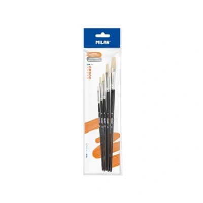 Imagen de MILAN® Bolsa 5 Pinceles Planos Serie 501 nº 0, 4, 6, 8 y 12