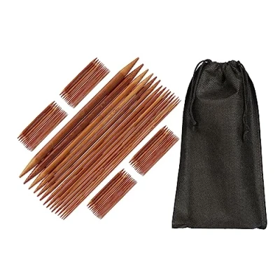 Imagen de Relaxdays Piezas. Juego Agujas Tejer Bambú, 75 Palillos Doble Punta, 15 Grosores, 2 a 10 mm, para Gorras y Calcetines, Bolsa, Natural, 20 x 1 cm