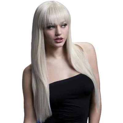 Imagen de Smiffys Colección Fever, Peluca Jessica, rubia, larga lisa con flequillo, 66cm / 26in